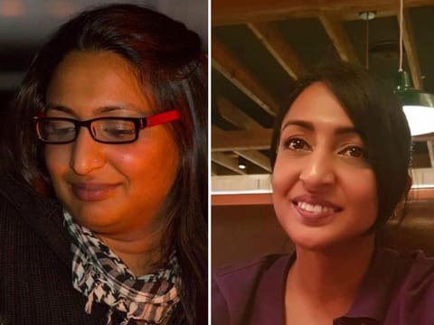 Shirley Angela D’Souza before (left) and after