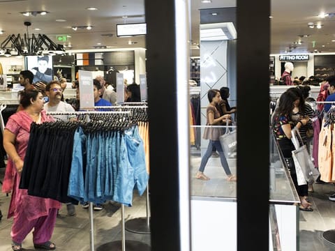 Shoppers at a mall in Mumbai. India’s GDP had contracted much more severely than expected in the second quarter as private consumption and investment demand collapsed with most non-essential activities barred during the national lockdown.