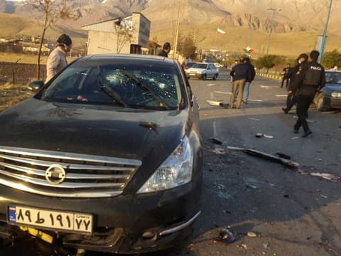 This photo released by the semi-official Fars News Agency shows the scene where Mohsen Fakhrizadeh was killed in Absard, a small city just east of the capital, Tehran, Iran, Friday, Nov. 27, 2020.