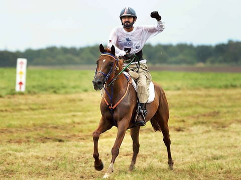 Showing the way: Sheikh Mohammed soon after winning the Longines FEI Endurance World Championship title in 2012. He and members of the ruling family of Dubai played a pioneering role in establishing the UAE as a dominating force in the sport.