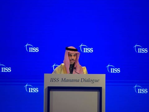 Saudi Foreign Minister Faisal bin Farhan addresses the Manama Dialogue security conference in the Bahraini capital, on December 5, 2020.