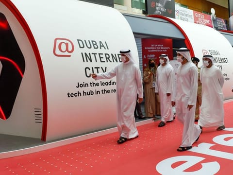 Shaikh Hamdan Bin Mohammad Bin Rashid Al Maktoum, Crown Prince of Dubai and Chairman of the Executive Council, take a tour on the
opening day of Gitex Technology Week at Dubai World Trade Centre on Sunday 06 December 2020. Photo: Virendra Saklani/Gulf News