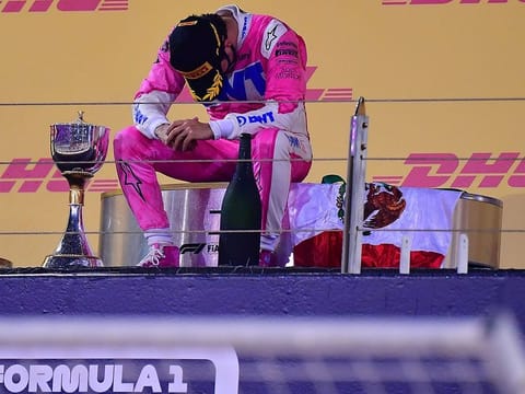 Sergio Perez after winning the Sakhir Grand Prix in Bahrain