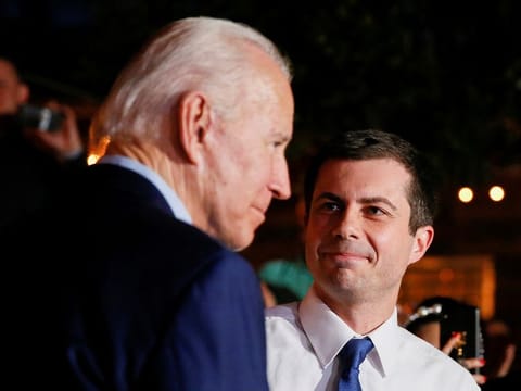 Pete Buttigieg with Joe Biden at Chicken Scratch in Dallas, Texas (File)