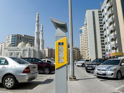 A paid parking meter in Sharjah. The municipality urged all motorists to use parking spaces properly to avoid fines.