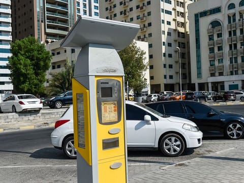 Paid parking meter in Sharjah.