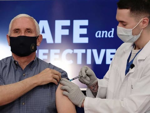 US Vice President Mike Pence receives the COVID-19 vaccine at the White House in Washington, US, December 18, 2020.