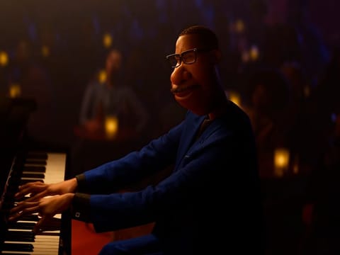 This image released by Disney-Pixar shows the character Joe Gardner, voiced by Jamie Foxx, in a scene from the animated film "Soul."