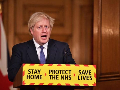 British Prime Minister Boris Johnson holds a media briefing on the coronavirus pandemic in Downing Street, London.