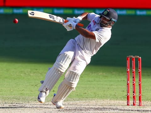 Rishabh Pant, Man of the Match of Brisbane Test, gets a pull shot away despite losing his balance during his match-winning innings on Tuesday.