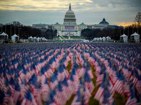Thousands of flags creating a "field of flags" are seen on the National Mall ahead of Joe Biden's swearing-in inauguration ceremony as the 46th US president in Washington,DC on January 18, 2021.