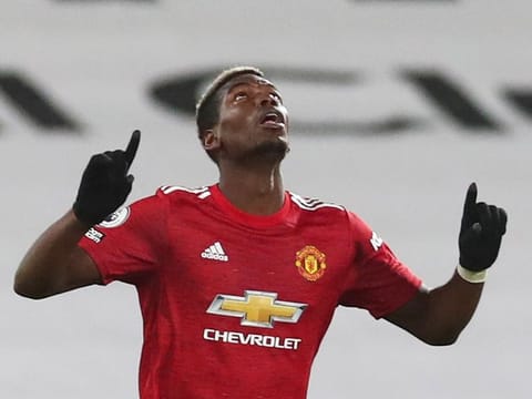 Manchester United's Paul Pogba celebrates scoring their second goal.