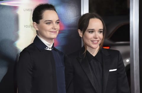 Emma Portner, left, and Elliot Page arrive at the world premiere of "Flatliners" on Sept. 27, 2017, in Los Angeles.