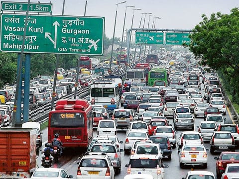 Cars seen stuck in traffic in New Delhi. The scrapping policy is expected to boost the demand for heavy and medium commercial vehicles