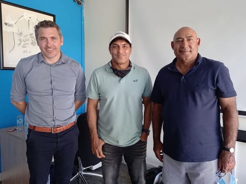 From right: Mudassar Nazar, Robin Singh and Andrew Russell during an interaction with the local media on Monday.