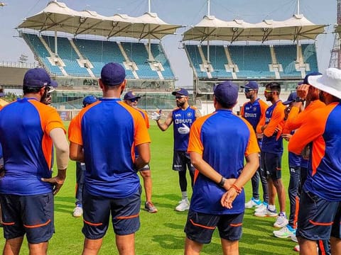File photo: Indian cricket captain Virat Kohli with teammates during a training session at MA Chidambaram Stadium, in Chennai, Tuesday, Feb. 2, 2021.