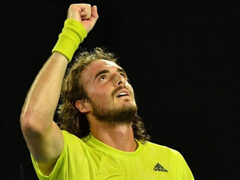 Stefanos Tsitsipas is overcome with emotion after staging a heroic rally from two sets down to shock Rafael Nadal in the quarter final on Wednesday.