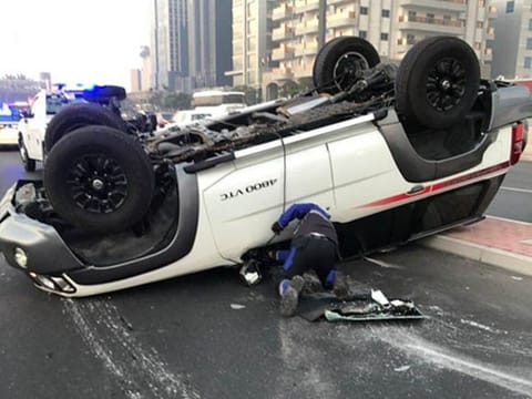 A damaged vehicle after an accident in Dubai on Thursday.