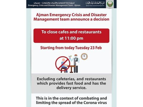 The Crisis and Disaster Team called on the owners of restaurants and cafés to adhere to the decision.