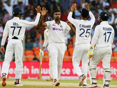 India's Ravichandran Ashwin celebrates the dismissal of an England batsman on the second day of the third Test, at the Narendra Modi Stadium, Motera, in Ahmedabad on February 25, 2021.