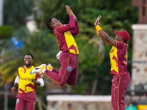 Fabian Allen (airborne) is ruled out of West Indies squad with an ankle injury.