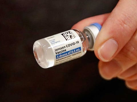 A Johnson & Johnson COVID-19 vaccine at a vaccination center established at the Hilton Chicago O'Hare Airport Hotel in Chicago, Illinois.