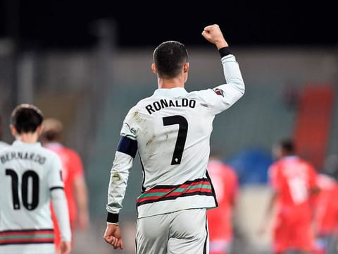 Portugal's forward Cristiano Ronaldo celebrates.
