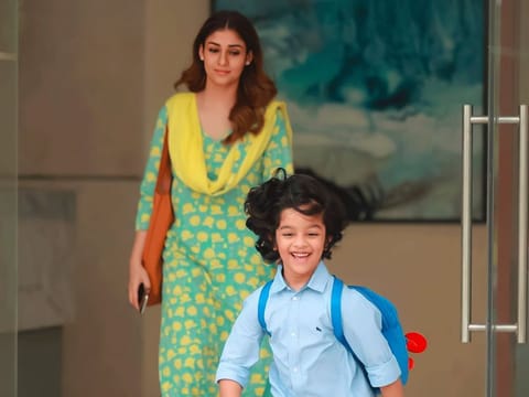 Izin Hash with Nayanthara in the film. Izin plays Nithin, son of Nayanthara's character Sharmi.