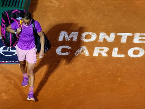 Spain's Rafael Nadal looks dejected after losing his quarter-final match against Russia's Andrey Rublev in Monte Carlo