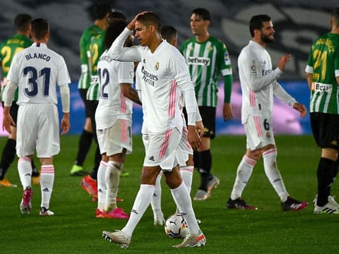 Real Madrid's French defender Raphael Varane is downcast after the draw with Real Betis