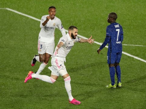 Real Madrid's Karim Benzema celebrates.