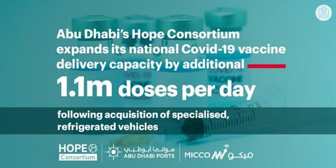 The vehicles will support the work of the Hope Consortium, an Abu Dhabi-led public-private partnership that aims to deliver large quantities of COVID-19 vaccines locally and globally from its hub in Abu Dhabi.