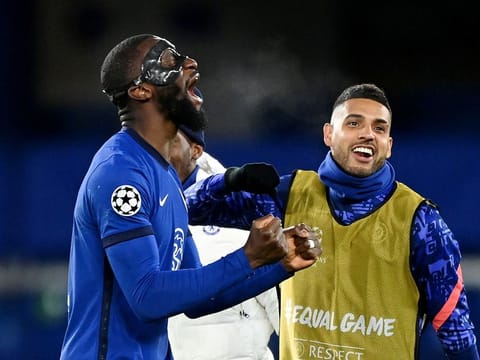 Chelsea's Antonio Rudiger celebrates after the match.