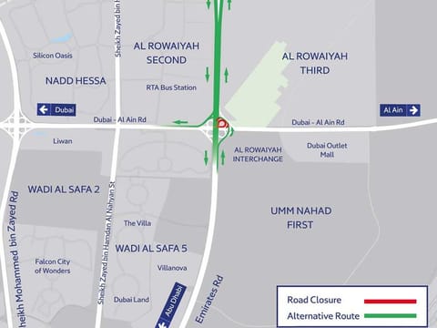 A loop on Emirates Road at Al Ruwaiyah Interchange, leading to Dubai-Al Ain Road in the direction of Dubai, will be closed for three days from Friday (May 21) at 12am until 6am on Sunday (May 23)