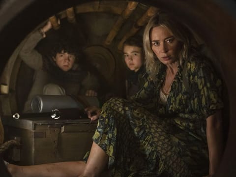 Marcus (Noah Jupe), Regan (Millicent Simmonds), and Evelyn (Emily Blunt) brave the unknown in 'A Quiet Place 2'.