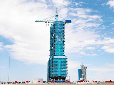 The launch pad for the Long March-2F Y12 rocket is seen at Jiuquan Satellite Launch Center ahead of the Shenzhou-12 mission to build China's space station, near Jiuquan, Gansu province, China June 16, 2021.