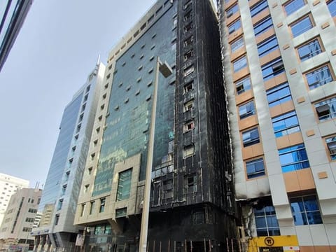 A view of the damaged building after the fire.