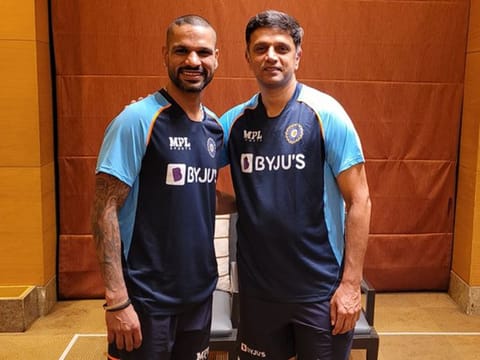 Sri Lanka beckons: Rahul Dravid (right) and Shikhar Dhawan, the Head Coach and captain of the Indian squad.