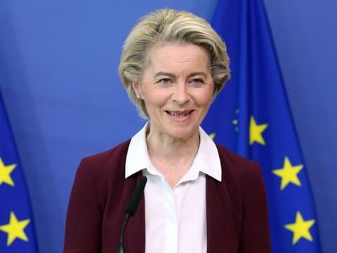 President of the European Commission, Ursula von der Leyen, who runs the EU joint vaccine purchasing scheme that delivered 330 million BioNTech-Pfizer shots, speaks during a press conference at the EU headquarters in Brussels on July 10, 2021.