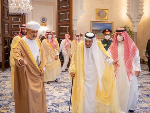 Saudi King Salman receives Oman's Sultan in Neom on Sunday.