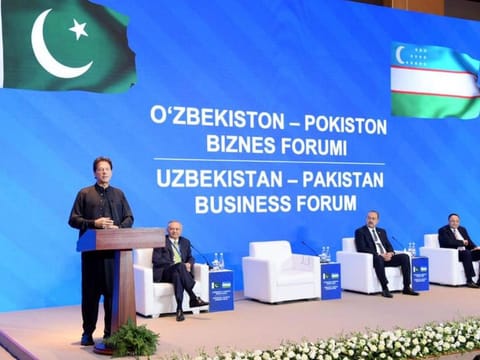 Imran Khan addressing the forum on Thursday.