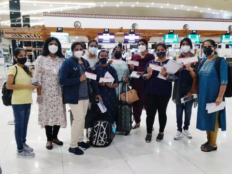 The medics in India before their flight back to the UAE.