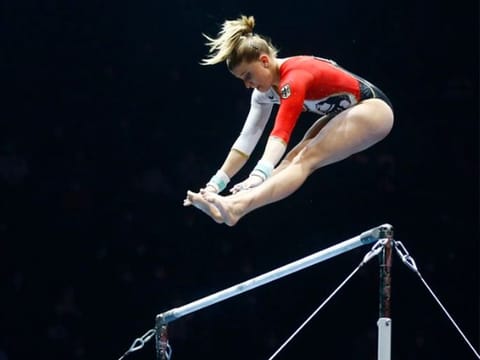 Germany's Elisabeth Seitz in action at the 2021 European Artistic Gymnastics Championships - St. Jakobshalle, Basel, Switzerland. Germany's female gymnasts are to take a stand against the sexualisation of their sport by wearing full-body suits.
