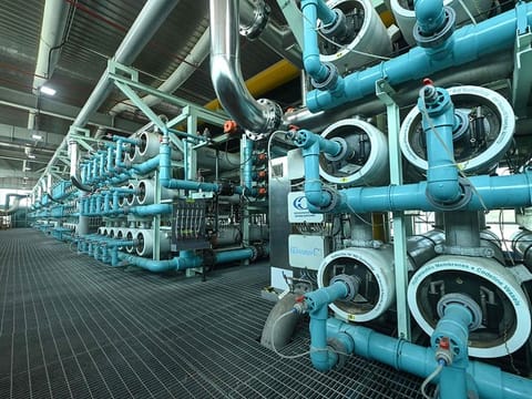 Reverse osmosis treatment on used water equipment at the Bedok NEWater plant in Singapore.