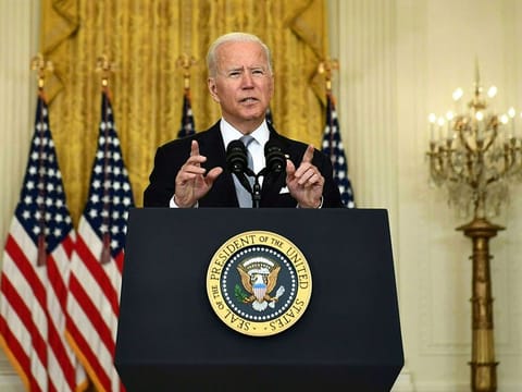 US President Joe Biden delivers remarks about the situation in Afghanistan in the East Room of the White House on August 16, 2021 in Washington, DC.