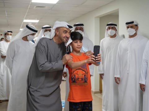 Mohamed Bin Zayed on Friday during his visit to Emirates Humanitarian City, which is temporarily hosting families evacuated from Afghanistan.