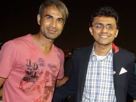 Imran Tahir (left), back in Dubai for IPL 2021 campaign, with Anis Sajan.