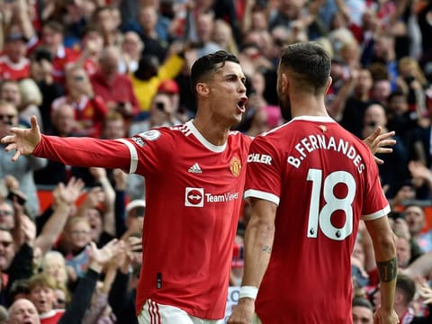 Manchester United's Cristiano Ronaldo celebrates after scoring his first goal on return to Old Trafford