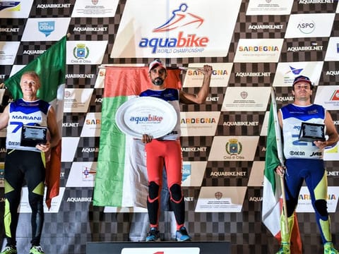 Rashid Al Mulla celebrates another victory on the podium in Olbia, Italy.