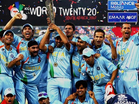 Young and fearless: M.S. Dhoni's young Indian team celebrates with the inaugural T20 World Cup on September 24, 2007 in Johannesburg.